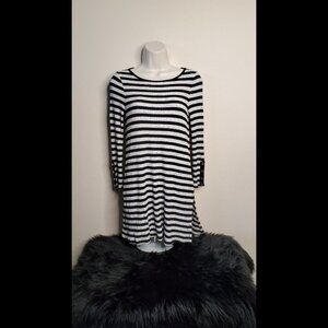 Three Dots Metallic Striped Tunic Top Ribbed